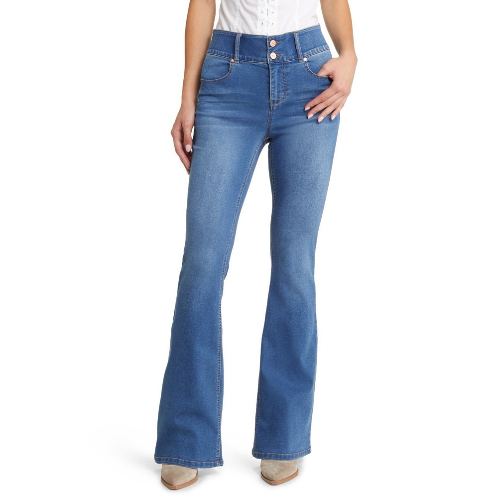 1822 Denim Fit & Lift Flare Jeans Womens 2/26 Blue High Rise Stretch NWT $70